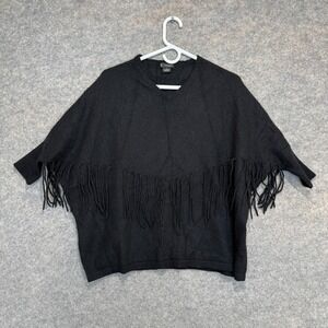 C by Bloomingdales 100% Cashmere Poncho Sweater Womens XS/S Small Fringe 2-Ply